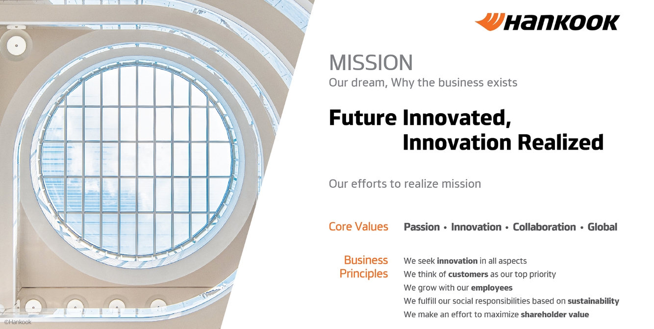 Hankook & Company Group Mission. Each Proactive Culture campaign and program may seem minor on its own, but collectively, they serve as philosophical tools that align the organization with a shared vision of innovation.